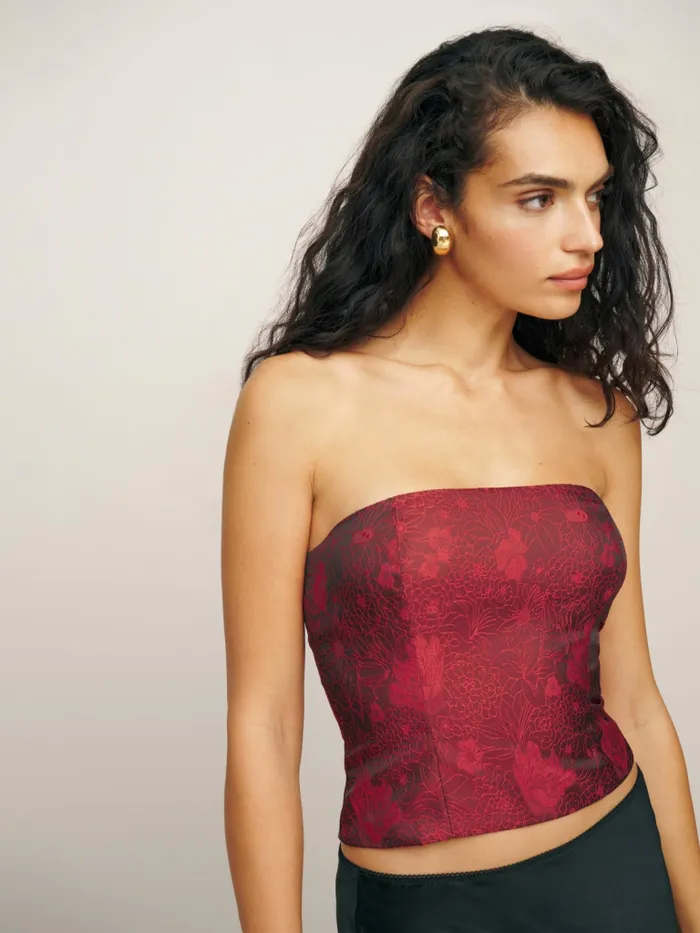 Reformation Tops Giorgia Top Red Floral Jacquard 8211 Women Reformation Tops Giorgia Top Red Floral Jacquard 8211 Women