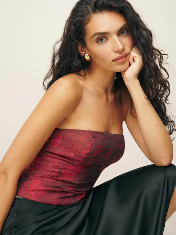 Reformation Tops Giorgia Top Red Floral Jacquard 8211 Women Reformation Tops Giorgia Top Red Floral Jacquard 8211 Women
