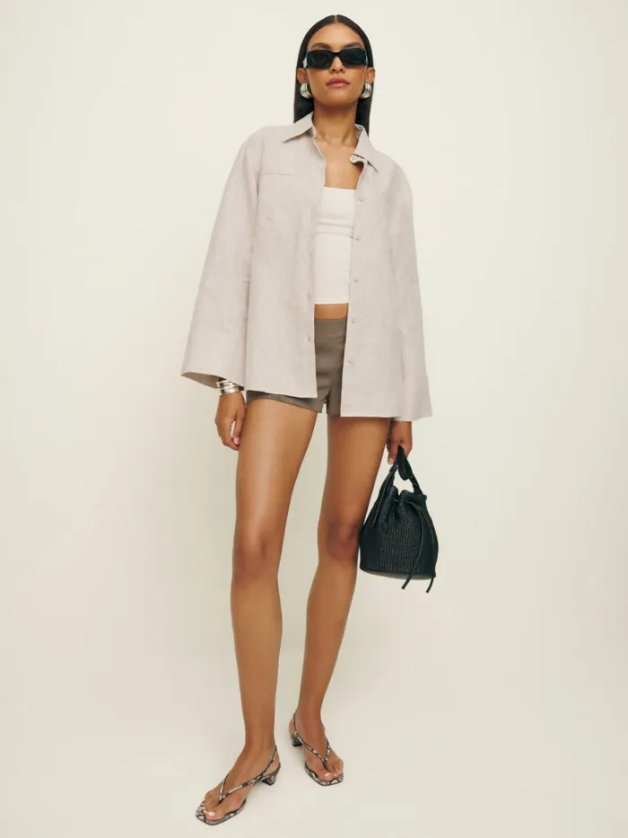 Reformation Tops Ian Oversized Linen Shirt Oatmeal 8211 Women