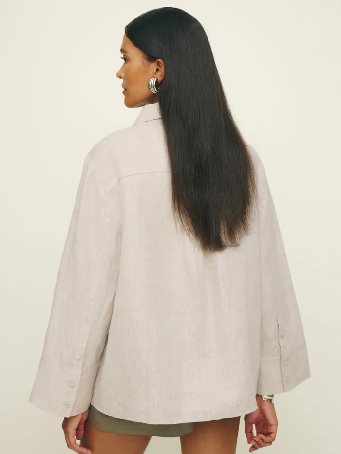 Reformation Tops Ian Oversized Linen Shirt Oatmeal 8211 Women