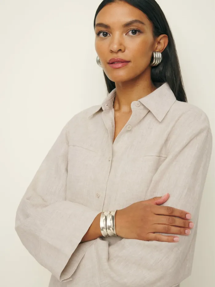 Reformation Tops Ian Oversized Linen Shirt Oatmeal 8211 Women