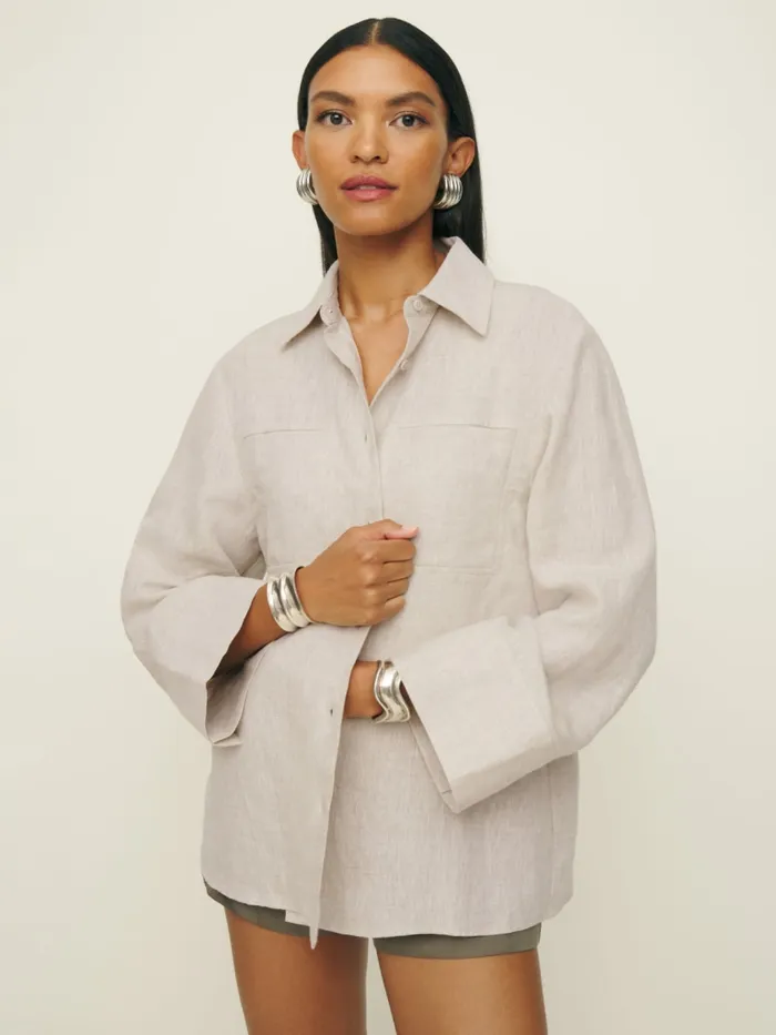 Reformation Tops Ian Oversized Linen Shirt Oatmeal 8211 Women