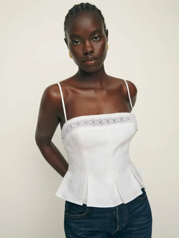 Reformation Tops Meryl Linen Top White 8211 Women