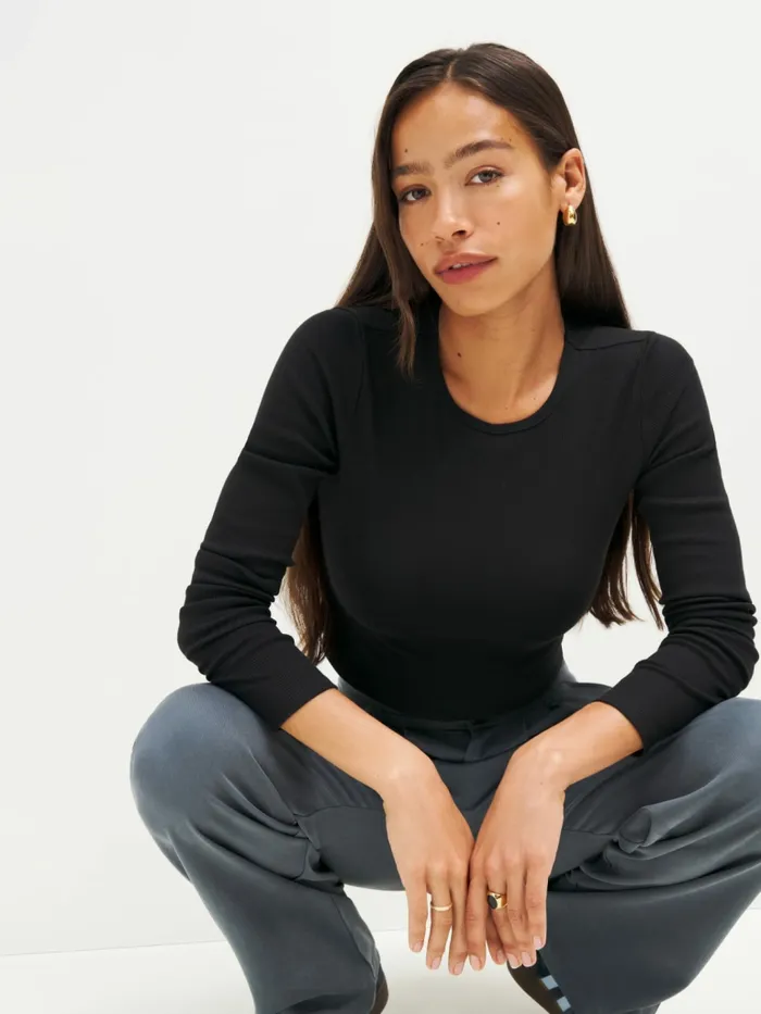 Reformation Tops Muse Long Sleeve Tee Black 8211 Women