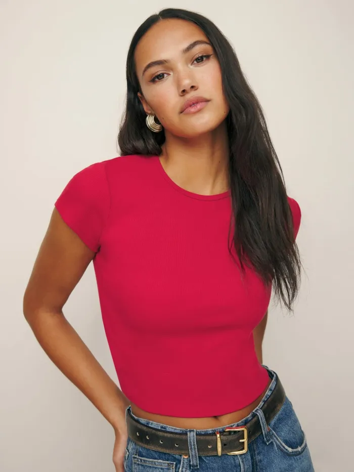 Reformation Tops Muse Tee Lipstick 8211 Women