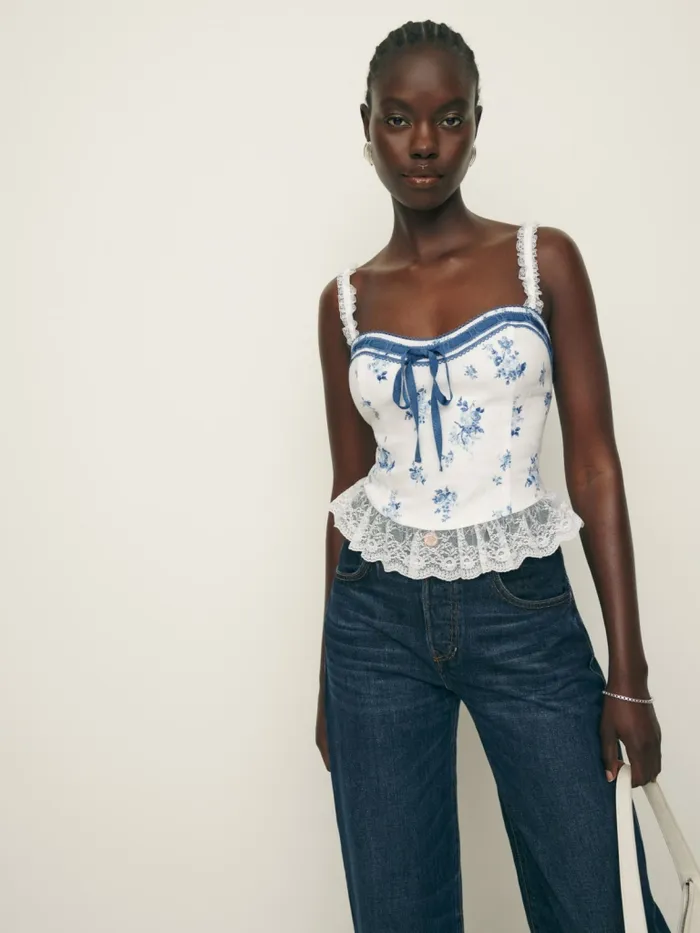 Reformation Tops Paola Linen Top Delicacy 8211 Women Reformation Tops Paola Linen Top Delicacy 8211 Women