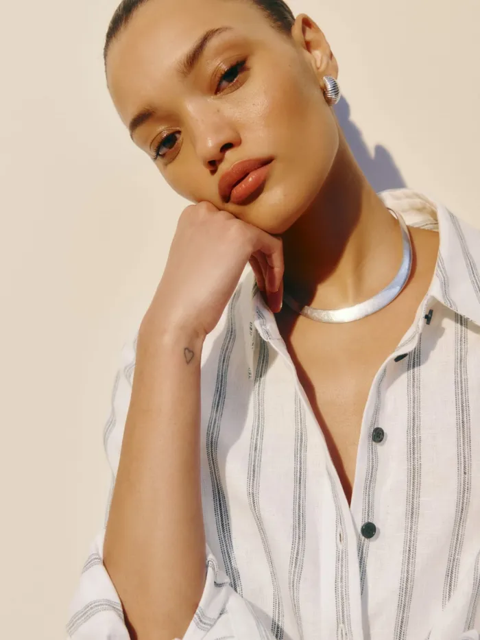 Reformation Tops Sky Relaxed Linen Top Harbor Stripe 8211 Women