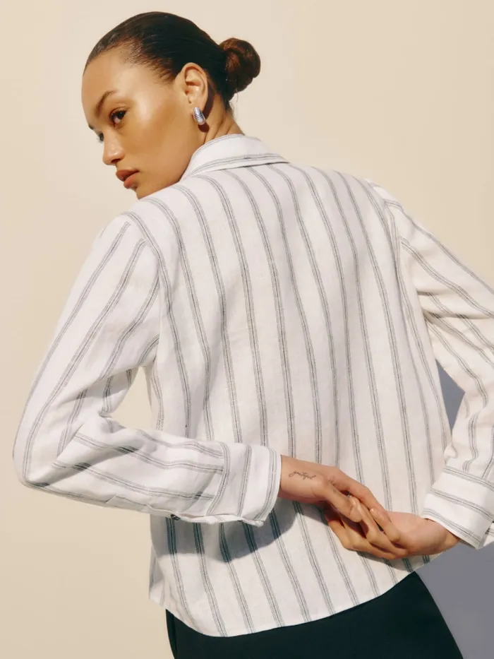 Reformation Tops Sky Relaxed Linen Top Harbor Stripe 8211 Women