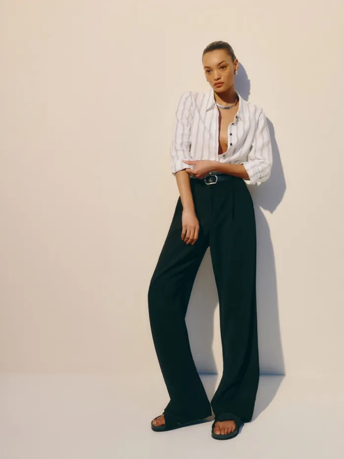 Reformation Tops Sky Relaxed Linen Top Harbor Stripe 8211 Women