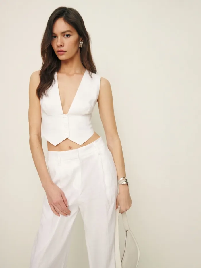 Reformation Tops Sofia Cropped Linen Vest White 8211 Women