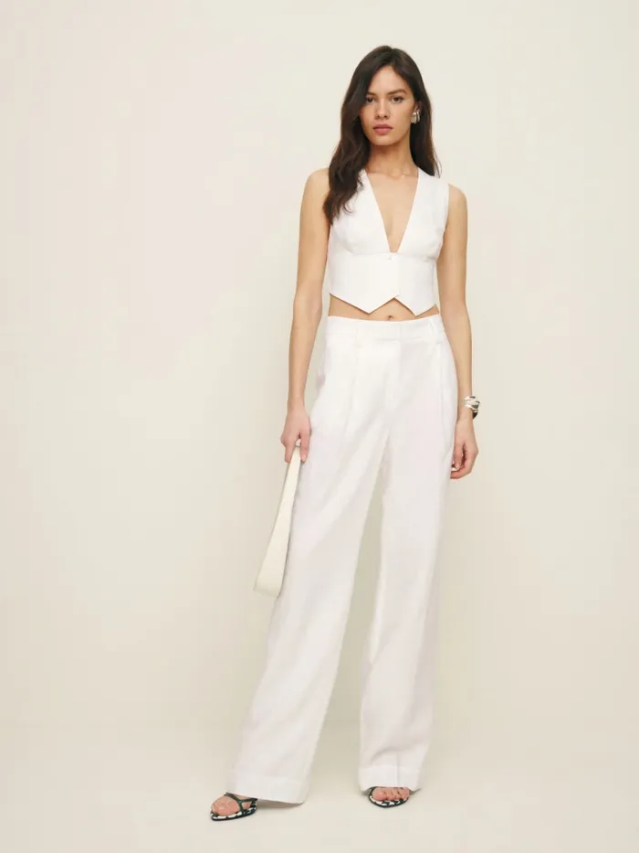 Reformation Tops Sofia Cropped Linen Vest White 8211 Women Reformation Tops Sofia Cropped Linen Vest White 8211 Women