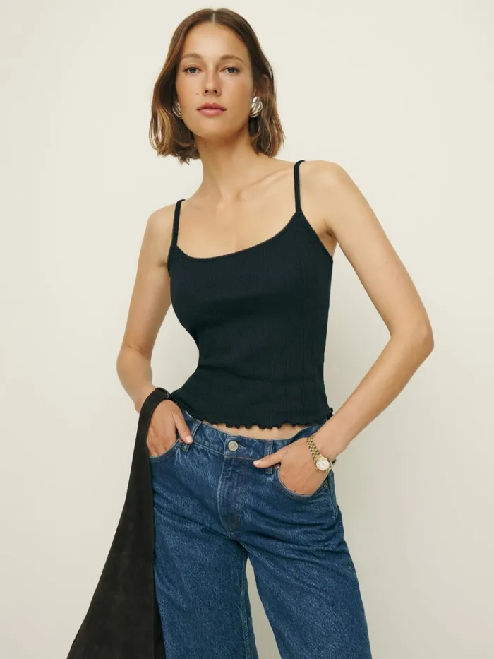 Reformation Tops Soraya Pointelle Knit Top Black 8211 Women