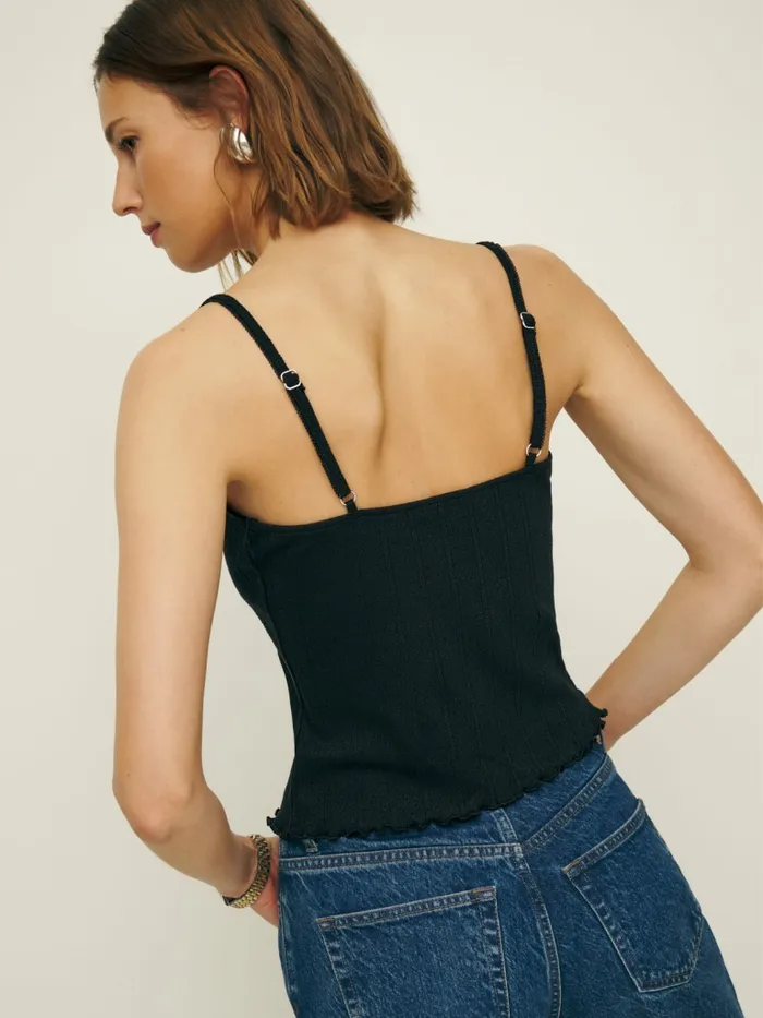 Reformation Tops Soraya Pointelle Knit Top Black 8211 Women Reformation Tops Soraya Pointelle Knit Top Black 8211 Women