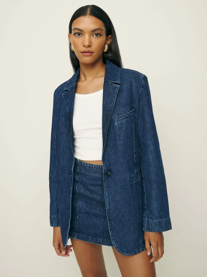 Reformation TwoPiece Sets Elsa Relaxed Denim Blazer Owens 8211 Women