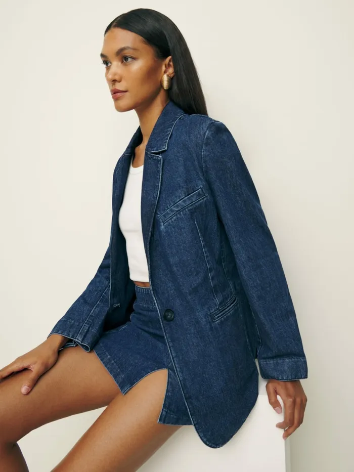 Reformation TwoPiece Sets Elsa Relaxed Denim Blazer Owens 8211 Women