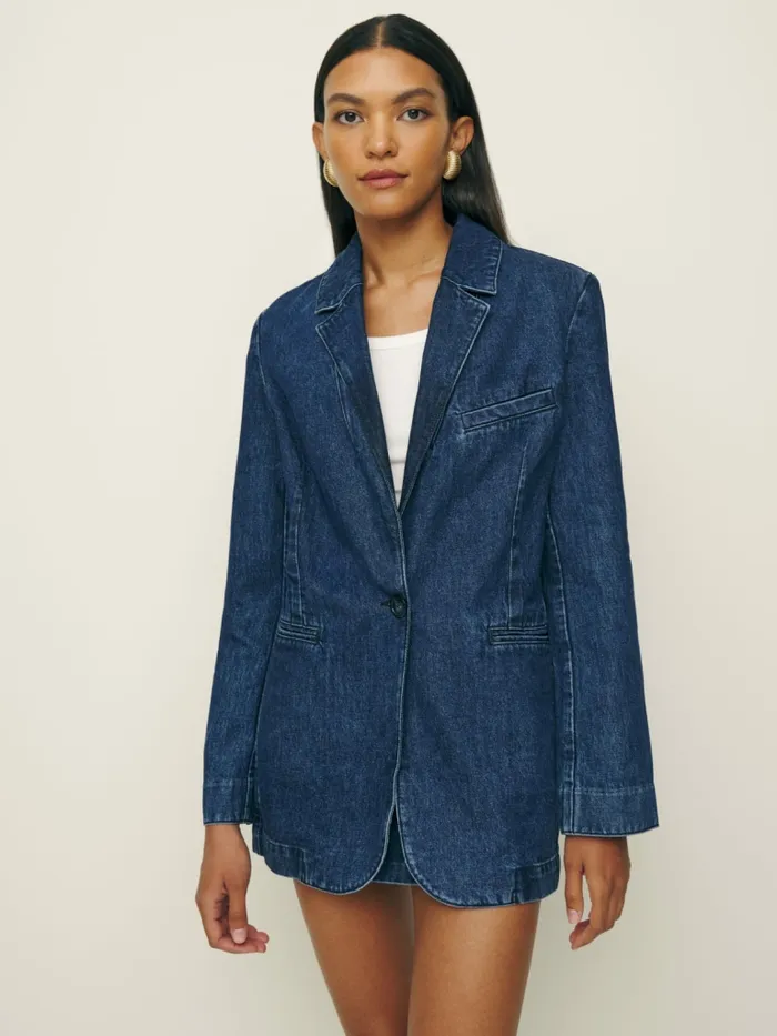 Reformation TwoPiece Sets Elsa Relaxed Denim Blazer Owens 8211 Women