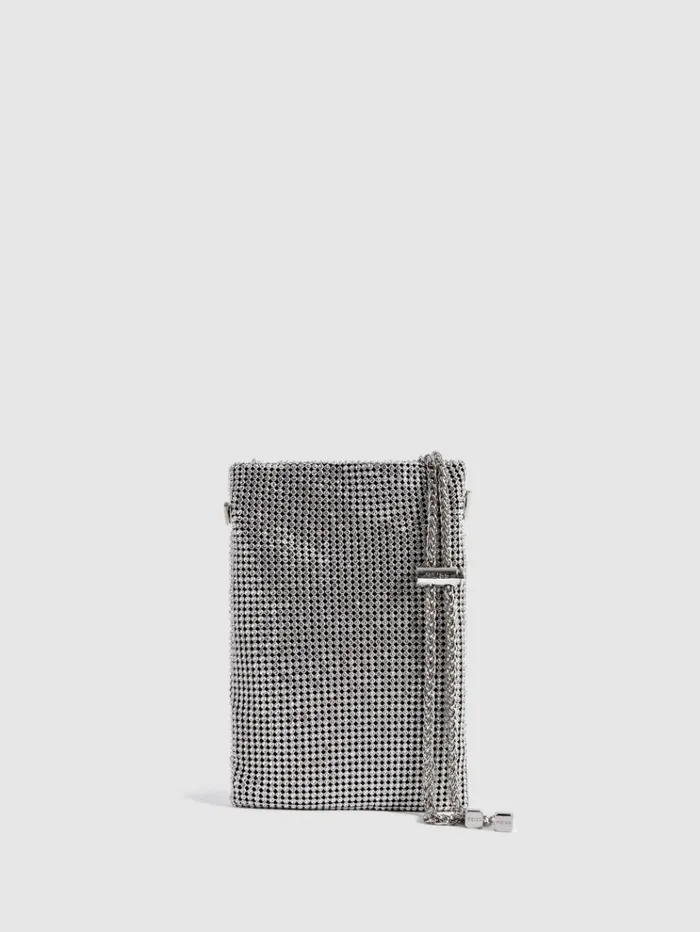 REISS Bags and Purses Women CrystalMesh Shoulder Pouch Silver