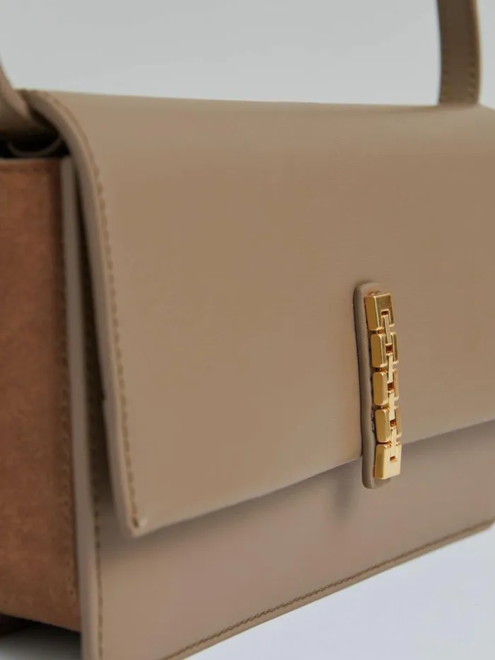 REISS Bags and Purses Women Leather Suede Chain Crossbody Bag Taupe