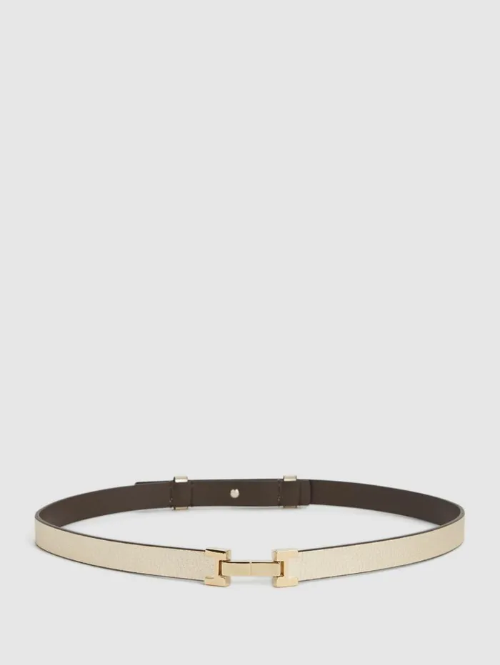 REISS Belts Women Leather Square Hinge Belt Gold