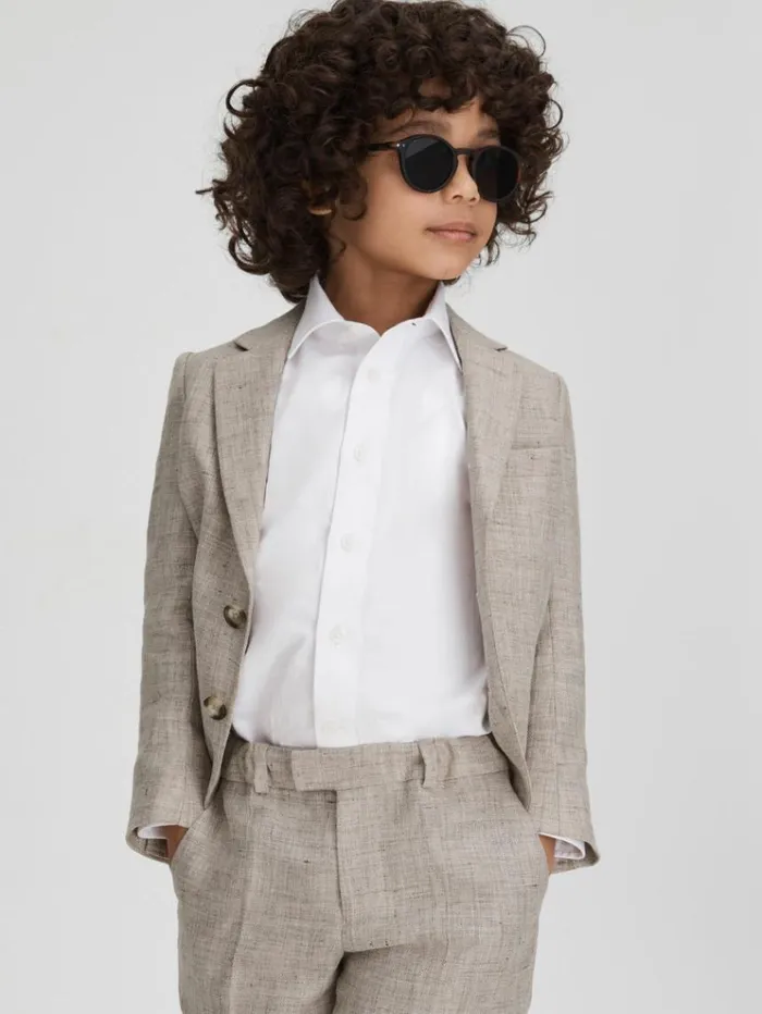 REISS Coats and Jackets Children Single Breasted Textured Linen Blazer Oatmeal REISS Coats and Jackets Children Single Breasted Textured Linen Blazer Oatmeal
