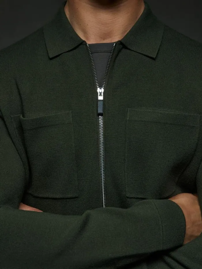 REISS Coats and Jackets Men Knitted Zip Through Jacket Dark Green