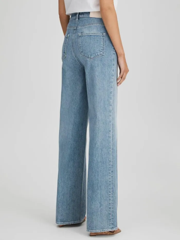 REISS Denim Women Paige Wide Leg Distressed Jeans Magnifique Blue