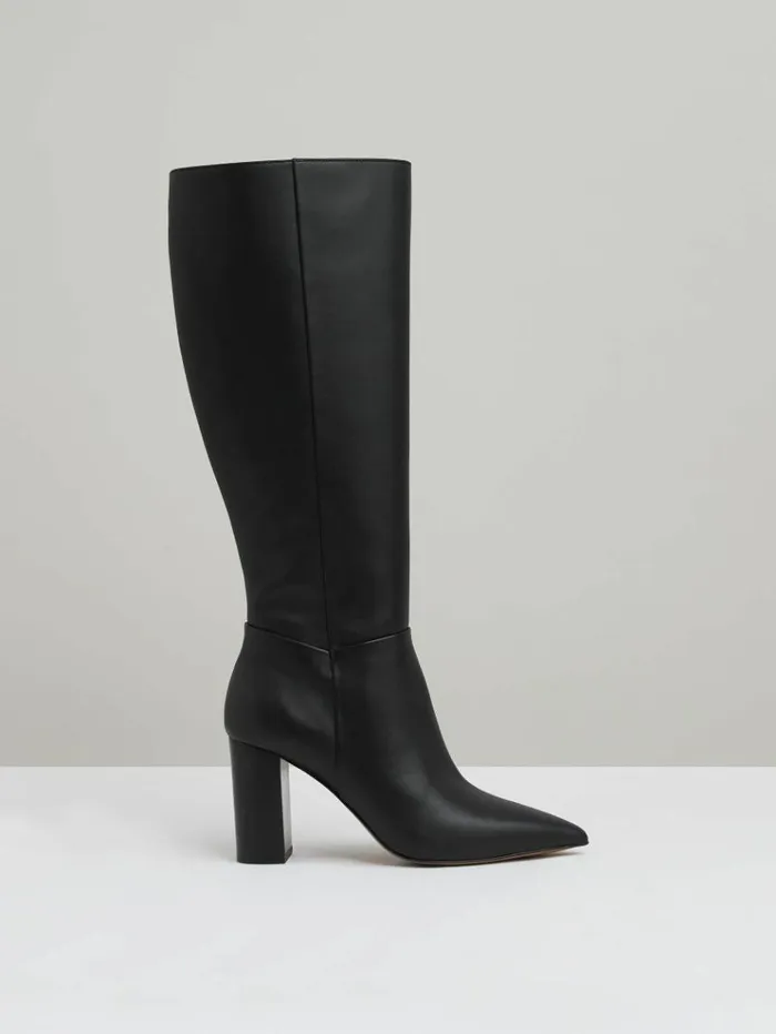 REISS Heels Women Block Heel Knee High Boots Black