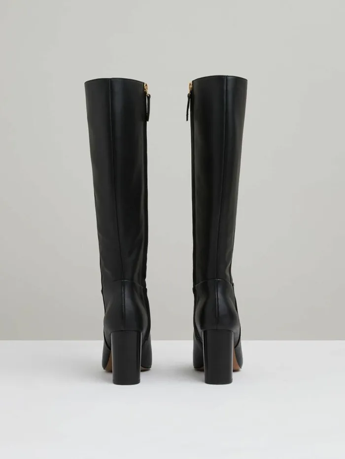 REISS Heels Women Block Heel Knee High Boots Black