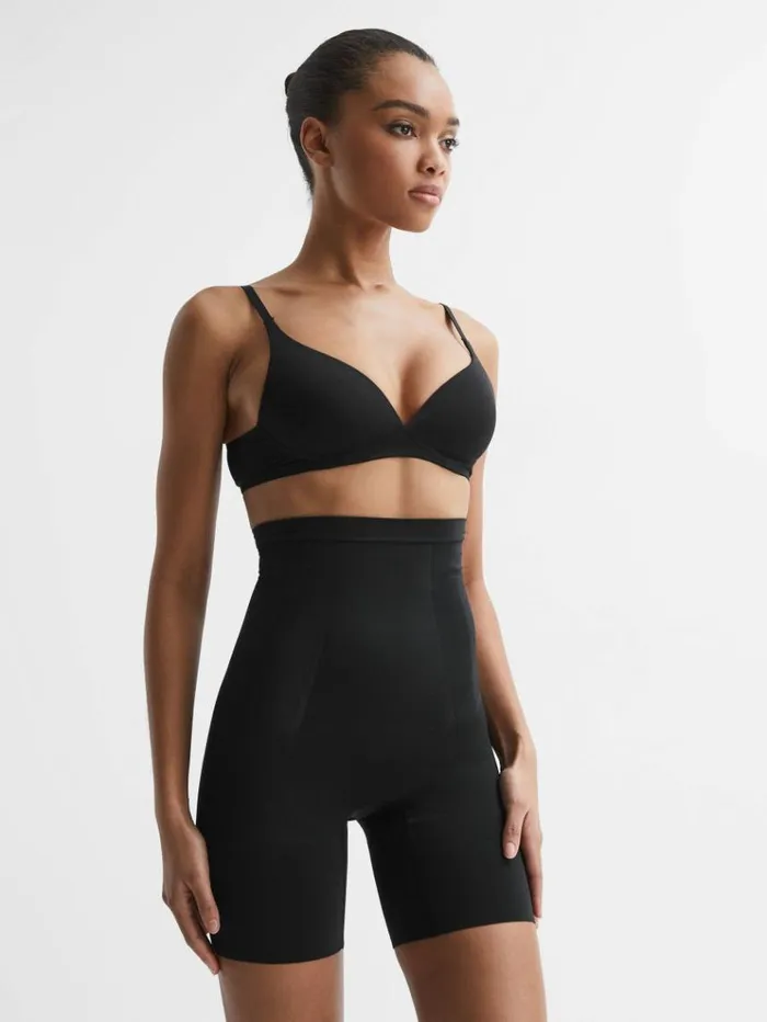 REISS Lingerie Women Spanx Shapewear High Rise MidThigh Shorts Black