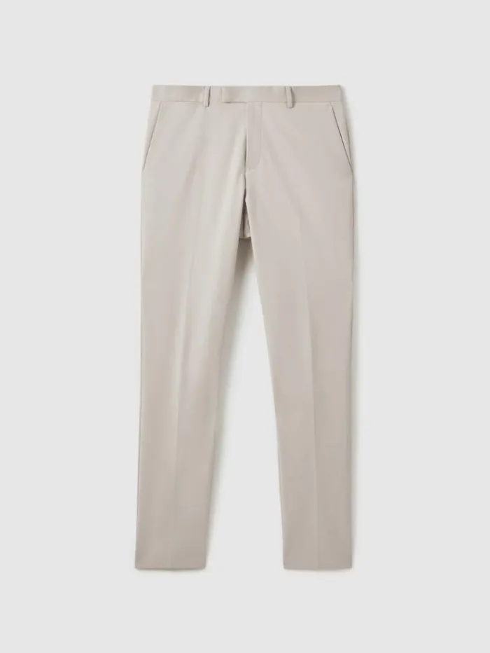 REISS Pants Men Slim Fit Cotton Blend Chinos Stone
