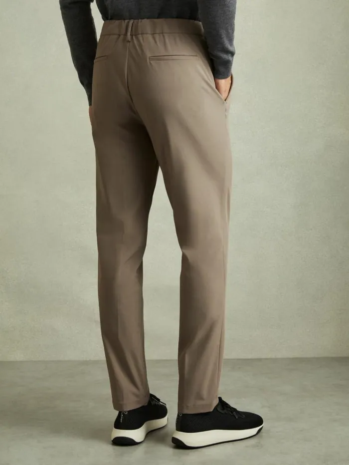 REISS Pants Men Technical Drawstring Trousers Taupe Brown