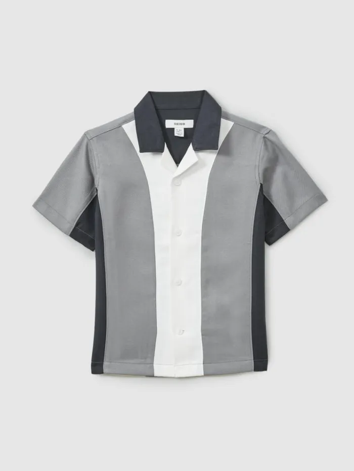 REISS Polo Shirts Children Textured Half Zip Polo Shirt Blue