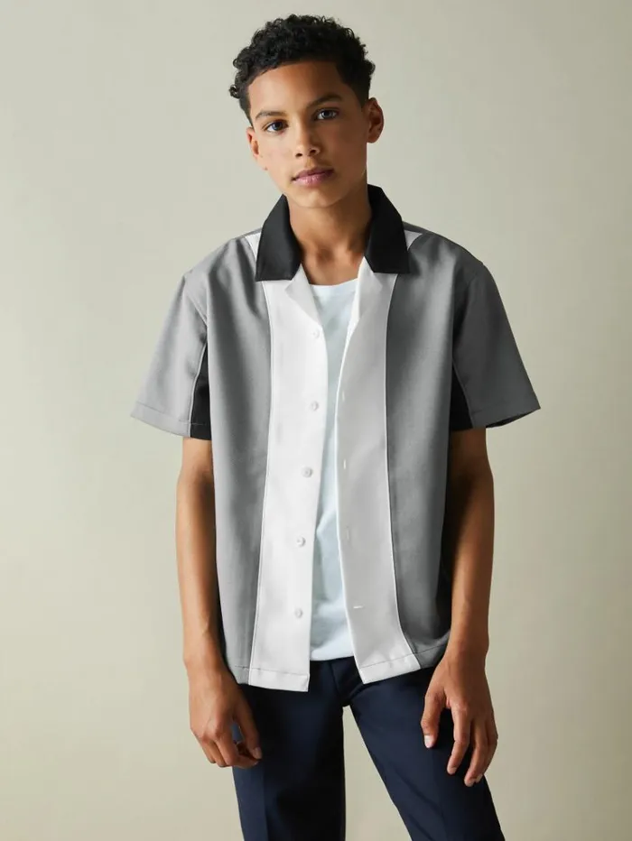 REISS Polo Shirts Children Textured Half Zip Polo Shirt Blue