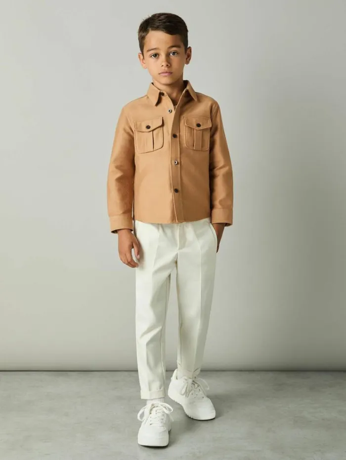 REISS Shirts Children Brushed 100 Cotton Shirt Camel