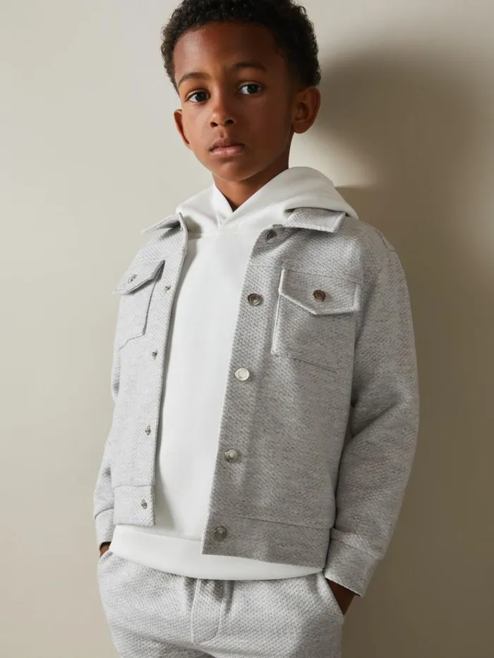 REISS Shirts Children Textured Cotton Blend Jacket Grey Melange