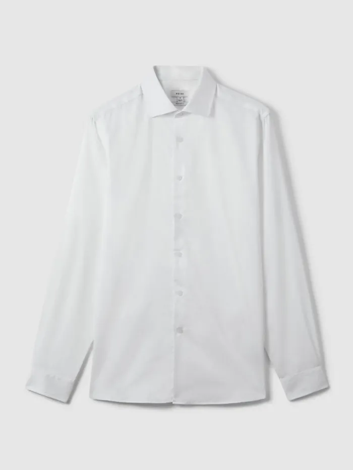 REISS Shirts Men Cotton Sateen Shirt White