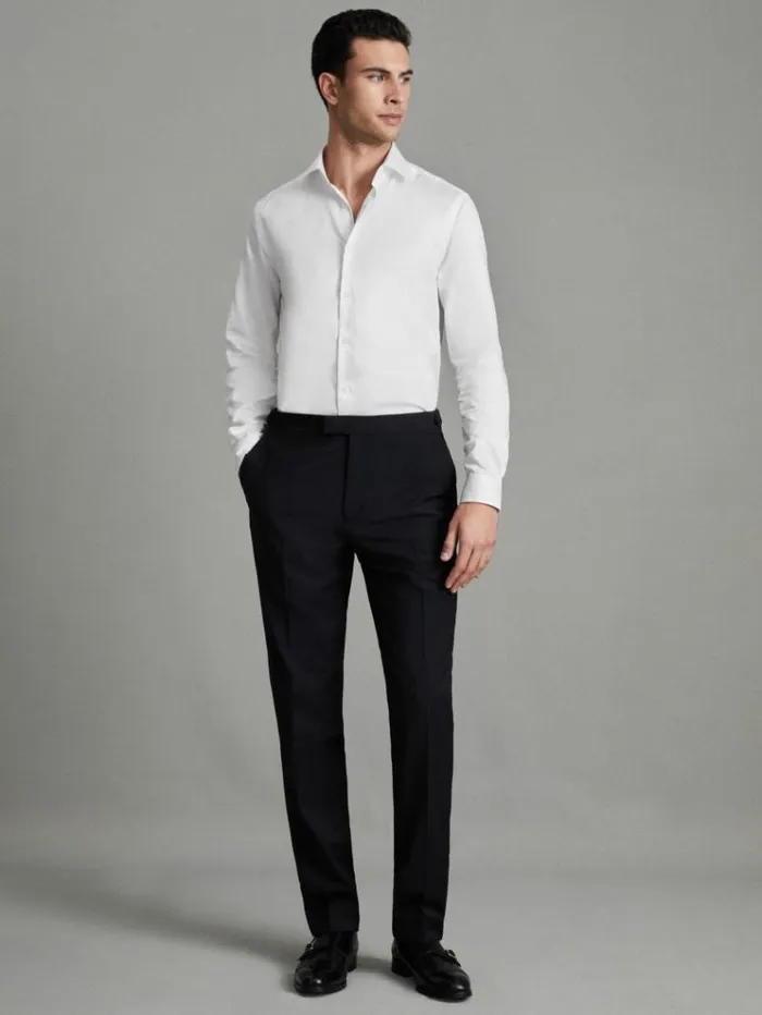 REISS Shirts Men Cotton Sateen Shirt White