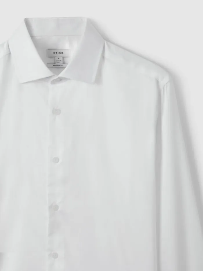REISS Shirts Men Cotton Sateen Shirt White
