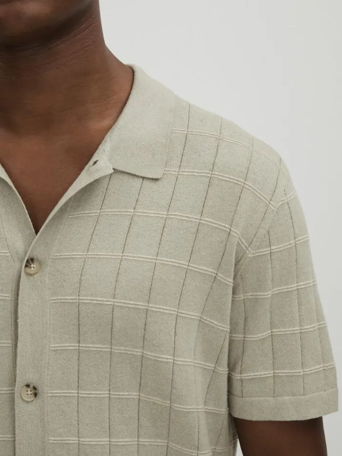 REISS Shirts Men Paige CottonLinen Knitted Check Shirt Sage