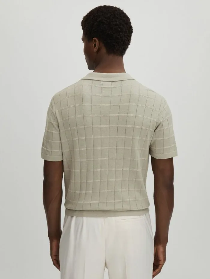 REISS Shirts Men Paige CottonLinen Knitted Check Shirt Sage