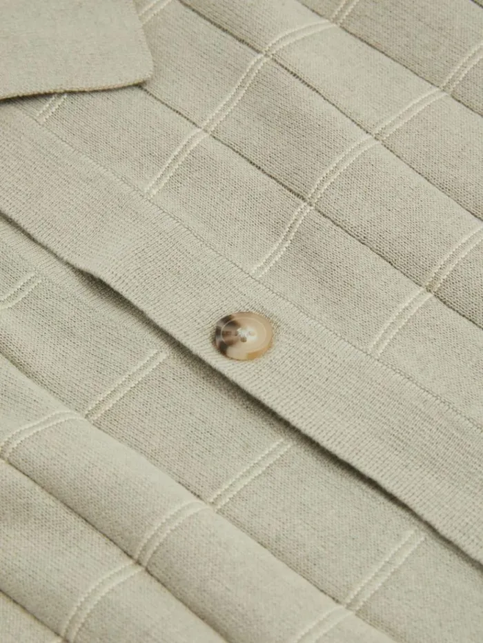 REISS Shirts Men Paige CottonLinen Knitted Check Shirt Sage