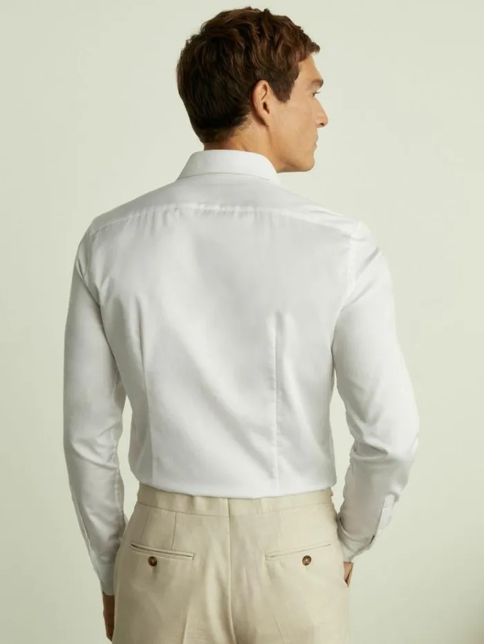 REISS Shirts Men Slim Fit Cotton Marcella Tuxedo Shirt White