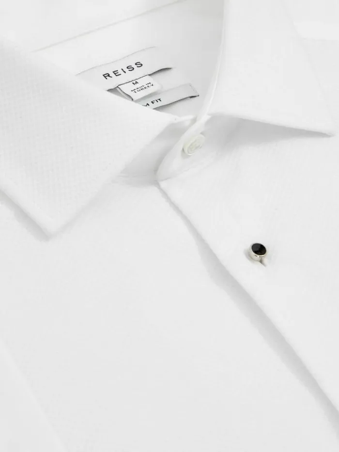 REISS Shirts Men Slim Fit Cotton Marcella Tuxedo Shirt White
