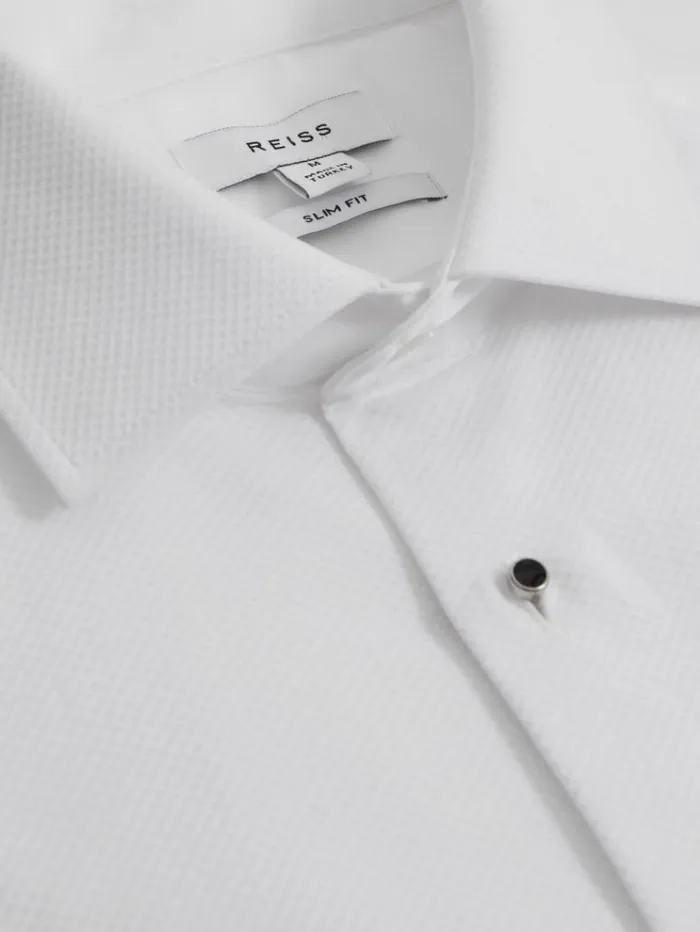 REISS Shirts Men Slim Fit Cotton Marcella Tuxedo Shirt White
