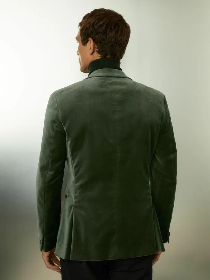REISS Suits and Tailoring Men Cotton Blend Velvet Blazer Sage Green