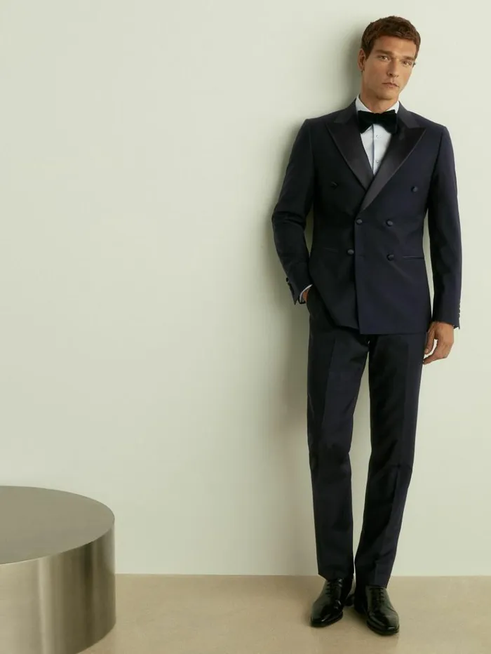REISS Suits and Tailoring Men Modern Fit Double Breasted Tuxedo Jacket Navy REISS Suits and Tailoring Men Modern Fit Double Breasted Tuxedo Jacket Navy