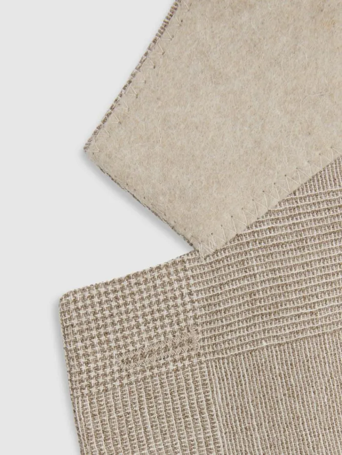 REISS Suits and Tailoring Men WoolLinen Checked Single Breasted Modern Fit Blazer Oatmeal