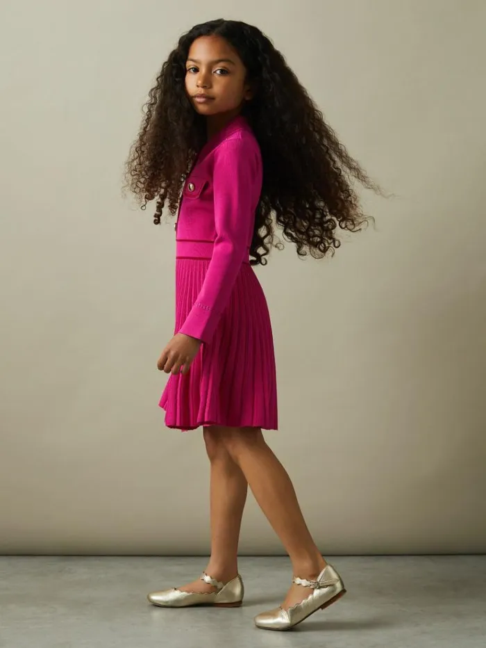 REISS Sweaters Children Knitted Contrast Stitch Dress Pink