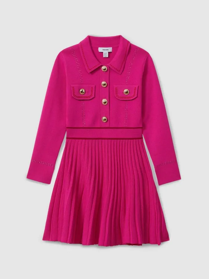 REISS Sweaters Children Knitted Contrast Stitch Dress Pink