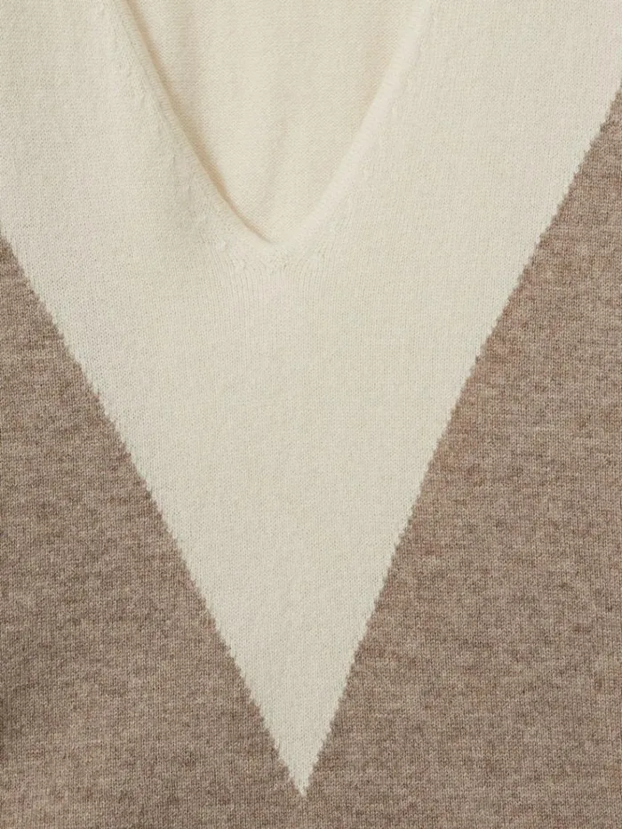 REISS Sweaters Women Wool Blend Colourblock VNeck Jumper Neutralblack